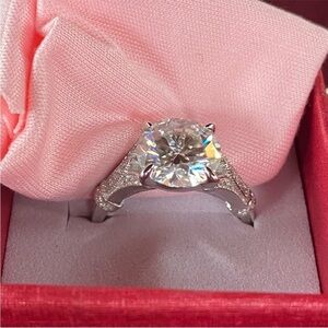 Diamond Moissanite Engagement Ring in Sterling Silver Vintage style setting 7